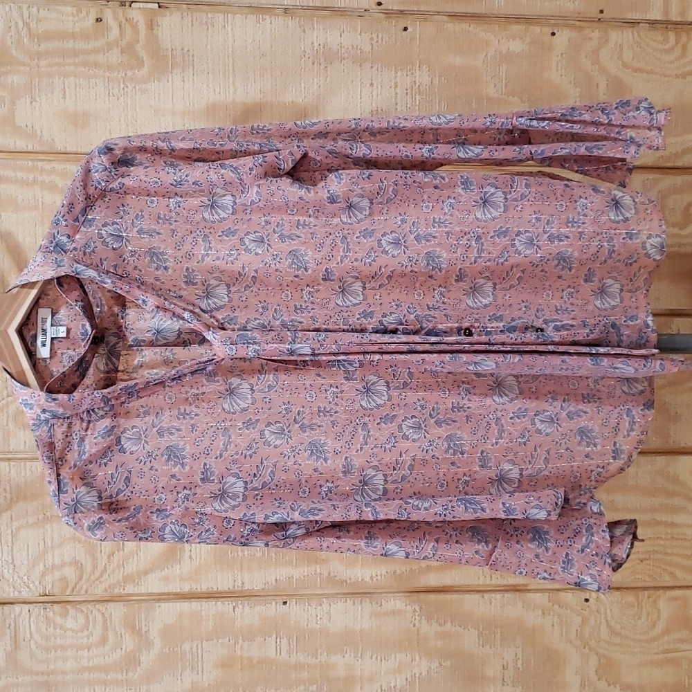William Rast Collectible Barrett Pink Blue Floral Secretary Necktie Blouse Sizeโฆ